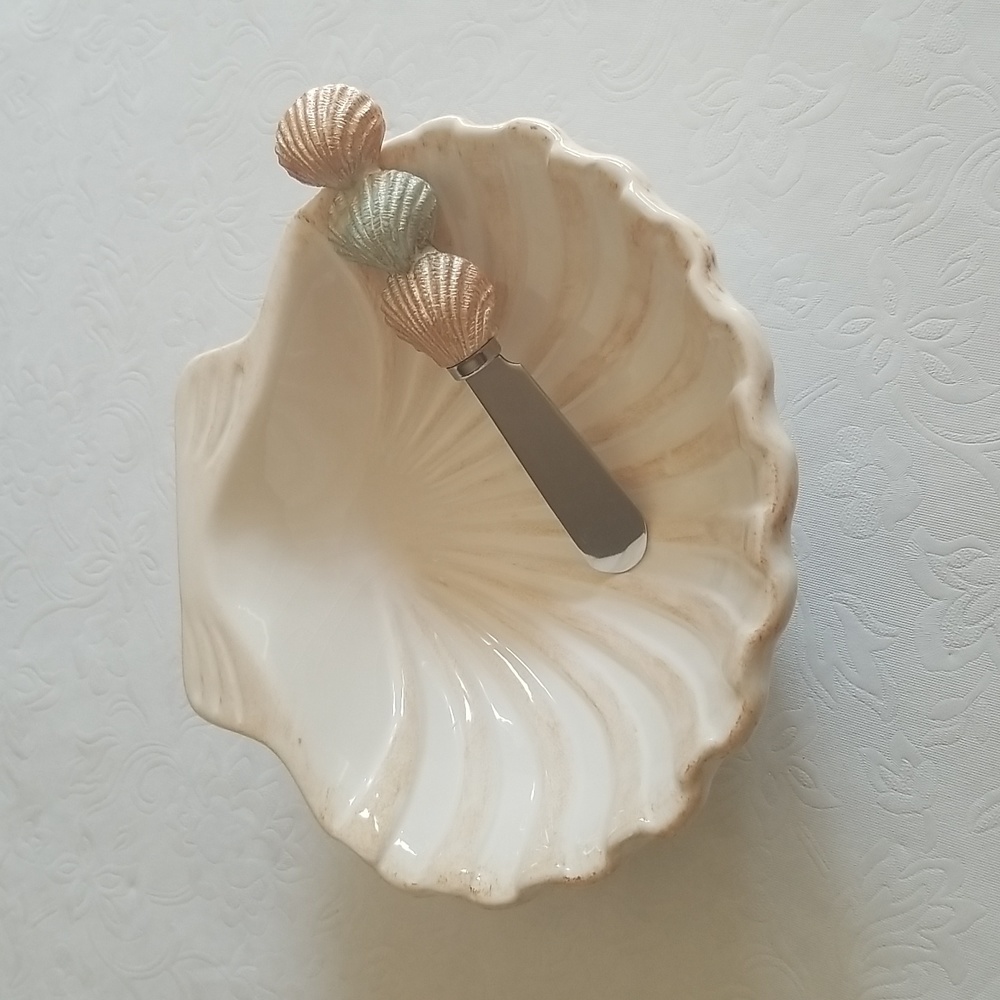 Ceramic Clam Dip Bowl and Stainless Steel Spreader Set